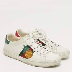 Pre Owned حذاء رياضي غوتشي أربطة تفاصيل قلب ويب ايس جلد أبيض مقاس 39.5