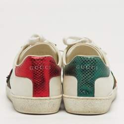 Pre Owned حذاء رياضي غوتشي أربطة تفاصيل قلب ويب ايس جلد أبيض مقاس 39.5