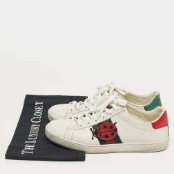 Pre Owned حذاء رياضي غوتشي أربطة تفاصيل قلب ويب ايس جلد أبيض مقاس 39.5