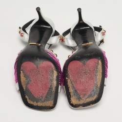 مملوكة مسبقًا Gucci Size 35 Metallic Silver/Pink Leather Knot Ankle Strap Sandals