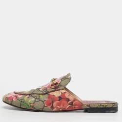 Pre Owned Gucci Size 37 Multicolor Blooms Printed GG Canvas Princetown Mules