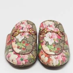 Pre Owned Gucci Size 37 Multicolor Blooms Printed GG Canvas Princetown Mules