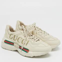 Pre Owned Gucci Size 40 Off-White Leather Rhyton Sneakers