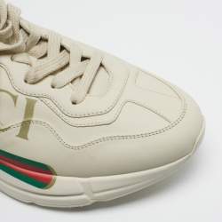 Pre Owned Gucci Size 40 Off-White Leather Rhyton Sneakers
