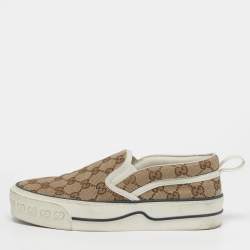 مملوكة مسبقًا حذاء رياضي غوتشي تنس 1977 قماش كريمي/بيج سهل الارتداء مقاس 37