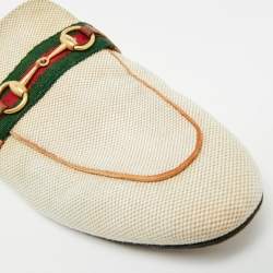 Pre Owned Gucci Princetown Size 41 Cream Canvas Web Horsebit Flat Mules
