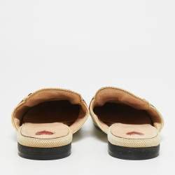 Pre Owned Gucci Princetown Size 41 Cream Canvas Web Horsebit Flat Mules