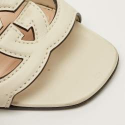 Pre Owned صندل سلايد غوتشي جلد كريمي مزين هورسبيت كعب مربع سميك مقاس 38