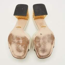 Pre Owned صندل سلايد غوتشي جلد كريمي مزين هورسبيت كعب مربع سميك مقاس 38