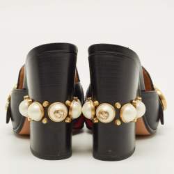 Pre Owned Gucci GG Web Size 38 Black Leather Mules