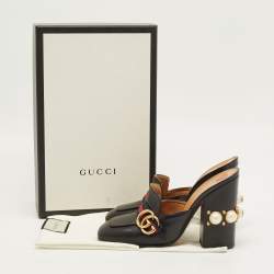 Pre Owned Gucci GG Web Size 38 Black Leather Mules