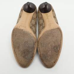 Pre Owned Gucci Interlocking G Size 37.5 Beige Canvas and Leather Pumps