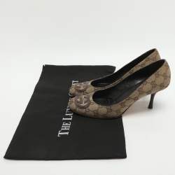 Pre Owned Gucci Interlocking G Size 37.5 Beige Canvas and Leather Pumps