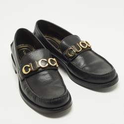 Pre Owned حذاء لوفرز غوتشي سليب أون بشعار كارا مزين جلد أسود مقاس 41