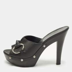 مملوكة مسبقًا Gucci Icon Bit Size 37 Black Leather Platform Clogs