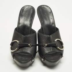 Pre Owned قبقاب منصة جلد أسود مقاس 37 غوتشي آيكون بيت