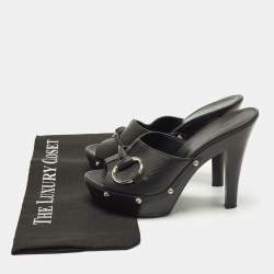 Pre Owned قبقاب منصة جلد أسود مقاس 37 غوتشي آيكون بيت