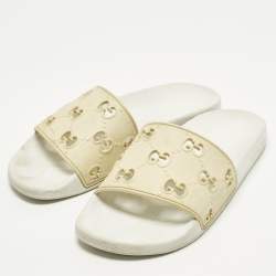 مملوكة مسبقًا Gucci Size 37 Cream GG Rubber Pool Slides 