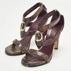 Pre Owned Gucci Size 38.5 Multicolor Python Leather Ankle Strap Sandals