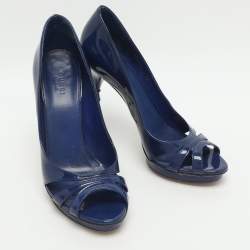 Pre Owned Gucci Bamboo Size 37 Blue Patent Leather Peep Toe Pumps