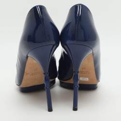 Pre Owned Gucci Bamboo Size 37 Blue Patent Leather Peep Toe Pumps