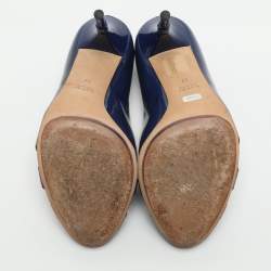 Pre Owned Gucci Bamboo Size 37 Blue Patent Leather Peep Toe Pumps