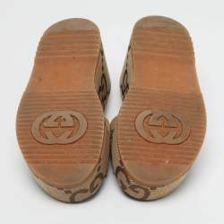 Pre Owned Gucci Size 39.5 Beige/Brown Jumbo GG Canvas Platform Slide Sandals