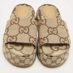 Pre Owned Gucci Maxi Size 38 Beige/Brown GG Canvas Platform Slide Sandals