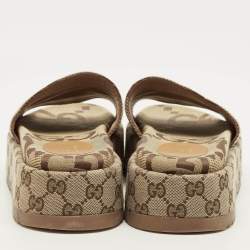 Pre Owned Gucci Maxi Size 38 Beige/Brown GG Canvas Platform Slide Sandals