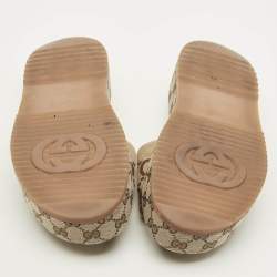 Pre Owned Gucci Maxi Size 38 Beige/Brown GG Canvas Platform Slide Sandals