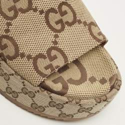 Pre Owned Gucci Maxi Size 38 Beige/Brown GG Canvas Platform Slide Sandals