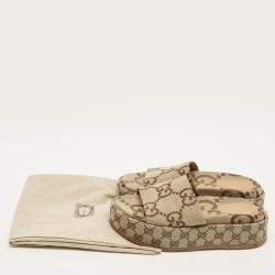 Pre Owned Gucci Maxi Size 38 Beige/Brown GG Canvas Platform Slide Sandals
