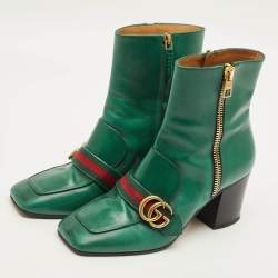 Pre Owned حذاء بوت كاحل غوتشي مارمونت جلد أخضر مزين جي جي وويب مقاس 39