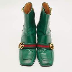 Pre Owned حذاء بوت كاحل غوتشي مارمونت جلد أخضر مزين جي جي وويب مقاس 39