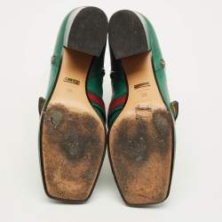 Pre Owned حذاء بوت كاحل غوتشي مارمونت جلد أخضر مزين جي جي وويب مقاس 39