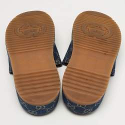 Pre Owned Gucci Size 38.5 Navy Blue GG Denim Platform Slide Sandals