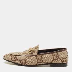 مملوكة مسبقًا Gucci Horsebit Size 40.5 Beige/Brown Canvas and Leather Loafers