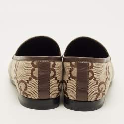 مملوكة مسبقًا حذاء لوفرز غوتشي هورسبيت جوردان كانفاس جي جي بيج/أزرق وجلد مقاس 36.5