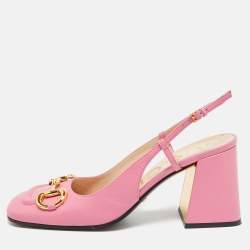 مملوكة مسبقًا Gucci Horsebit Size 39 Pink Leather Block Heel Slingback Pumps