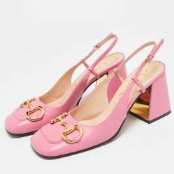 مملوكة مسبقًا حذاء كعب عالي غوتشي سلاي باك كعب بلوك جلد وردي هوورس بيت مقاس 39