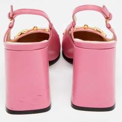 مملوكة مسبقًا حذاء كعب عالي غوتشي سلاي باك كعب بلوك جلد وردي هوورس بيت مقاس 39