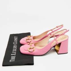 مملوكة مسبقًا حذاء كعب عالي غوتشي سلاي باك كعب بلوك جلد وردي هوورس بيت مقاس 39