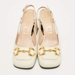 Pre Owned حذاء كعب عالي غوتشي جلد أبيض بكعب سميك وإبزيم مقاس 39