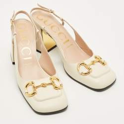 Pre Owned حذاء كعب عالي غوتشي جلد أبيض بكعب سميك وإبزيم مقاس 39