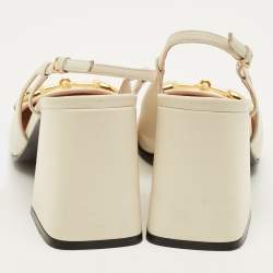 Pre Owned حذاء كعب عالي غوتشي جلد أبيض بكعب سميك وإبزيم مقاس 39