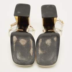 Pre Owned حذاء كعب عالي غوتشي جلد أبيض بكعب سميك وإبزيم مقاس 39