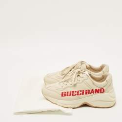 مملوكة مسبقًا حذاء رياضي غوتشي ريتون جلد كريمي منخفظ عنق مقاس 38.5