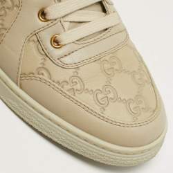Pre Owned Gucci Guccissima Size 41 Cream Fur and Leather High Top Sneakers