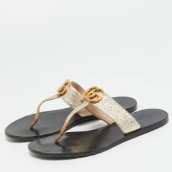 Pre Owned صندل غوتشي جي جي مارمونت جلد ذهبي مسطح مقاس 37