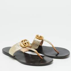 Pre Owned صندل غوتشي جي جي مارمونت جلد ذهبي مسطح مقاس 37